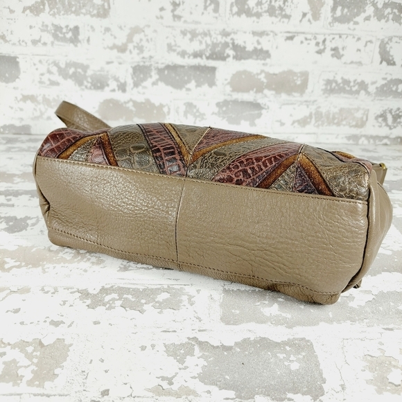 Great American Taupe Tan Purple Pattern Leather Works Shoulder Purse 0814 - Picture 9 of 13